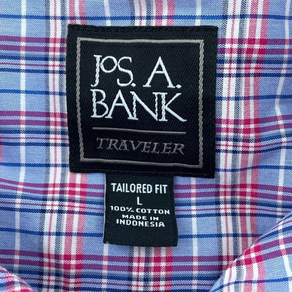 Jos. A. Bank Traveler Tailored Fit Plaid Long Sleeve Shirt L 100% Cotton 5286 - Picture 3 of 8